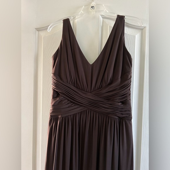 Elegant Chocolate Brown V neck sleeveless gown - Picture 1 of 5